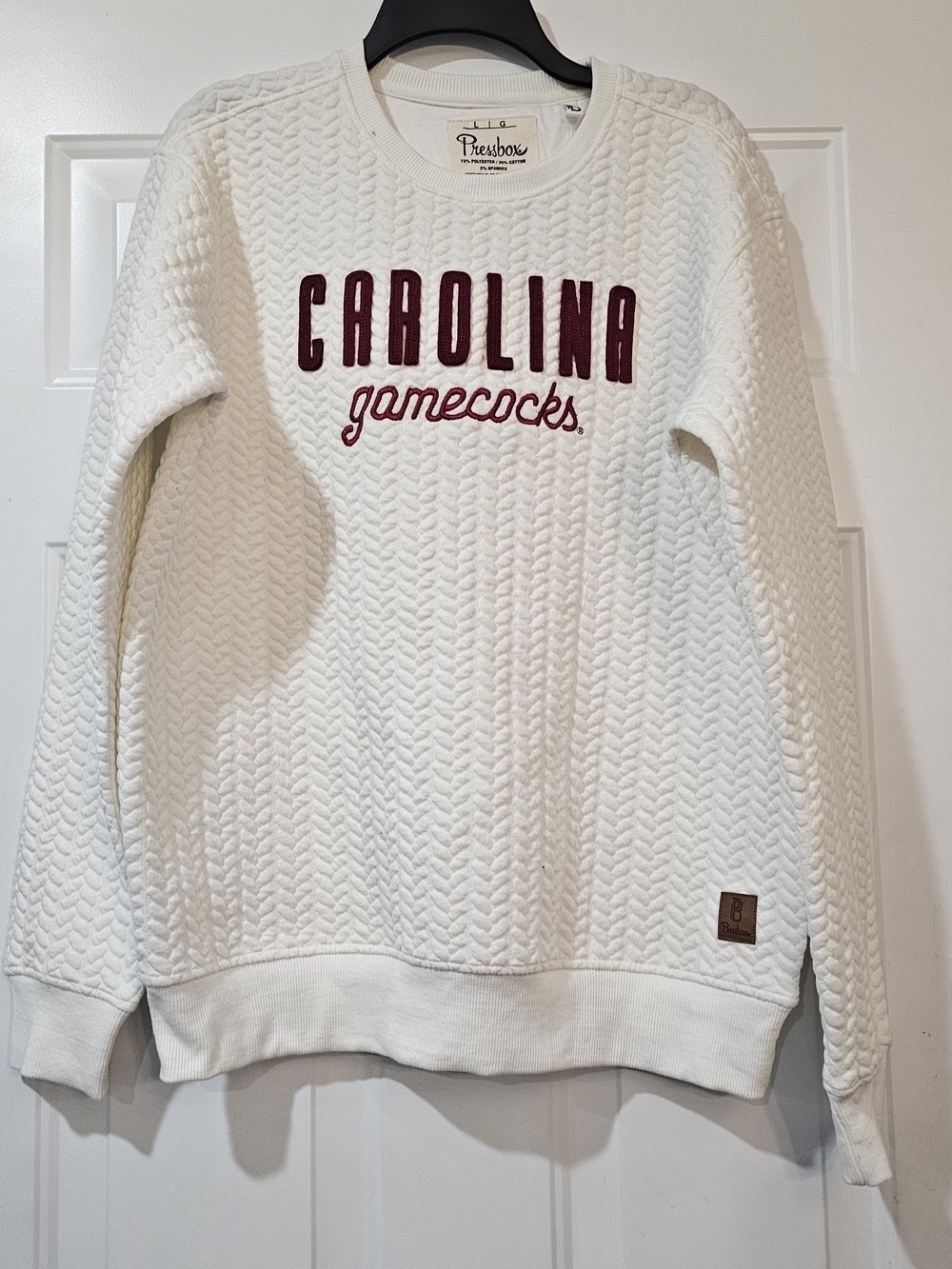 Pressbox Carolina Gamecocks Quilted Crewneck Sweatshirt - White & Garnet Size L